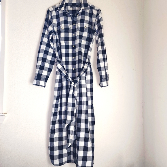 Lauren Ralph Lauren Dresses & Skirts - Lauren Ralph Lauren Buffalo Check Belted Twill Long Sleeve Midi Shirt Dress Sz 2